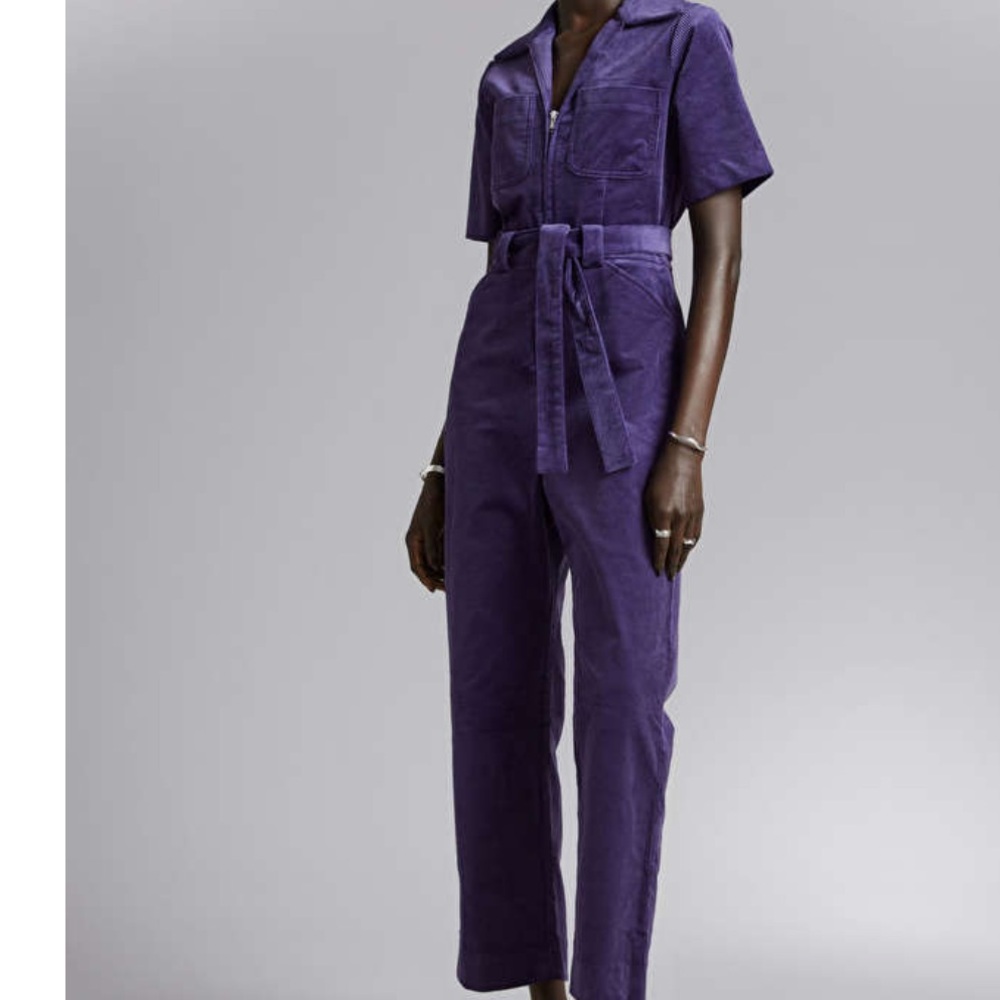 & Other Stories Purple Corduroy Belted Jumpsuit